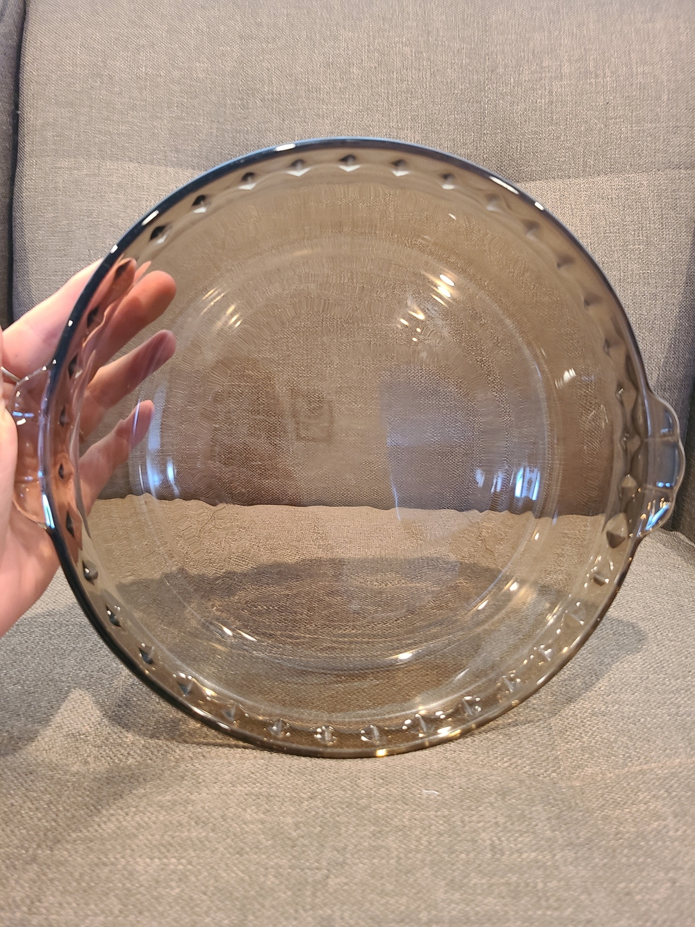 Vintage Pyrex "Fireside" amber smoked glass deep-dish fluted pie plate Model 229